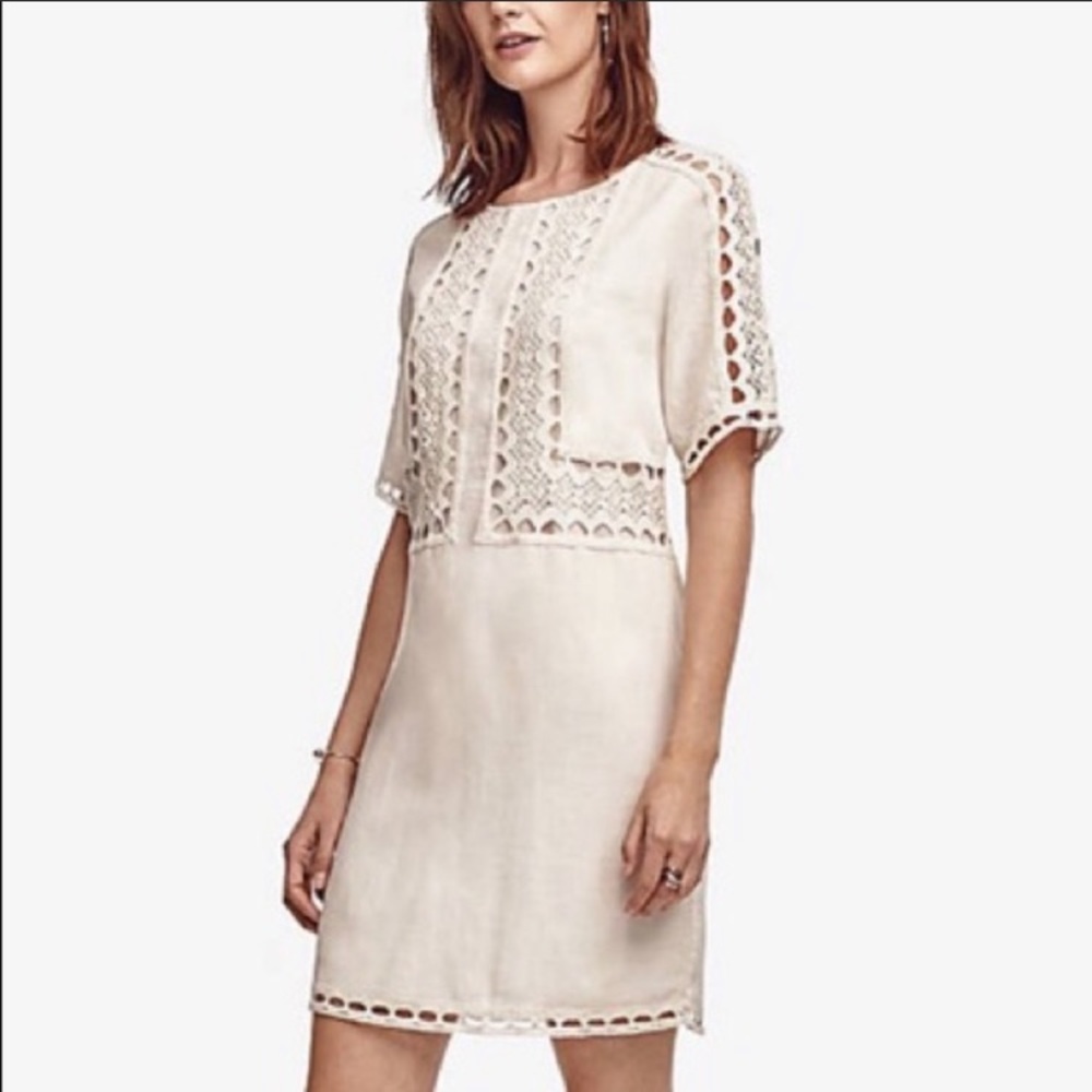EUC Ann Taylor Linen Crochet Shift Dress cream